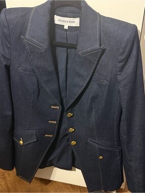 Veronica Beard Dark Navy Denim Blazer with Gold Buttons